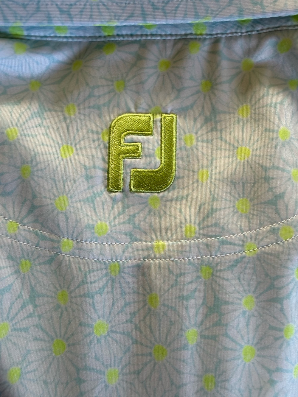 FootJoy Pale Blue Polo with Yellow Floral Daisy Dot Print - Picture 7 of 7